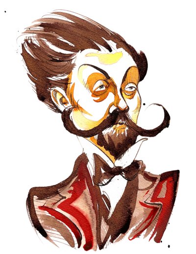Alexander Scriabin, Russian composer (1872-1915); color caricature by Neale Osborne